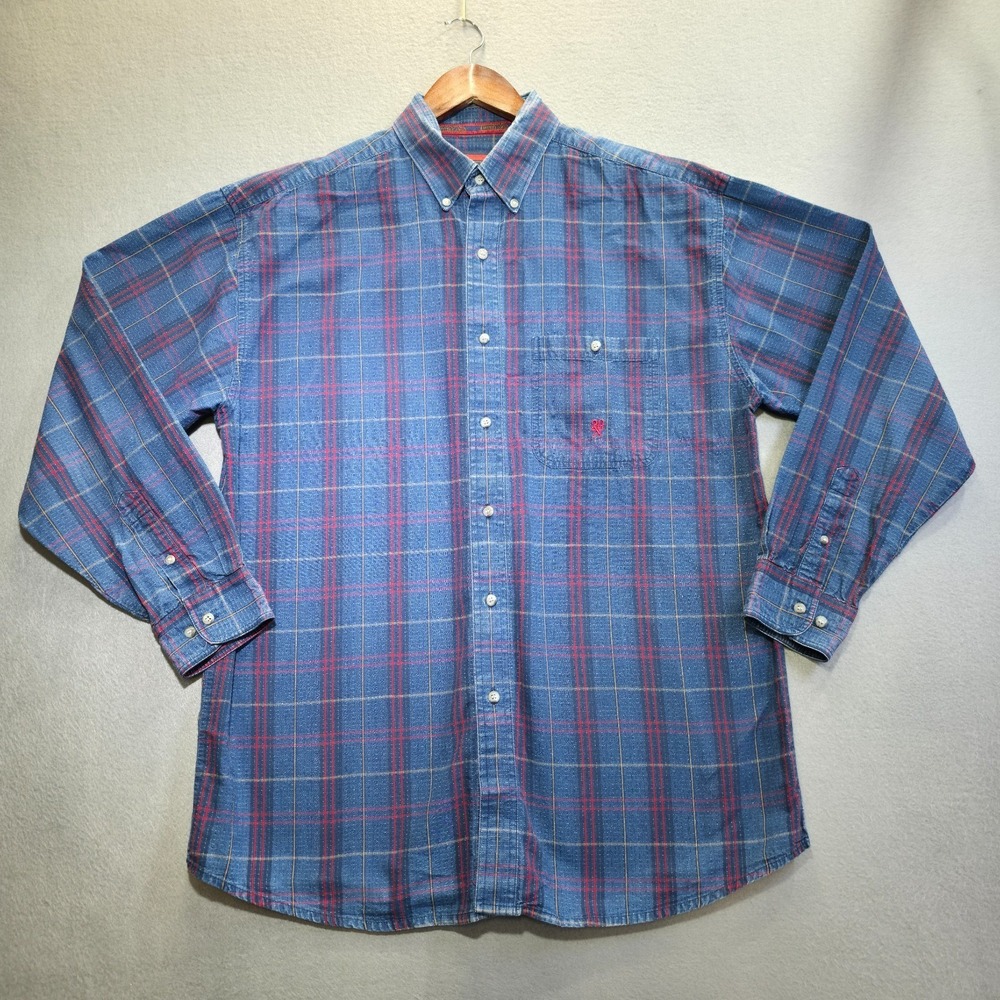 Twenty X Men's Blue Plaid Heavy Cotton‎ Long Sleeve Button Up Shirt Size Large